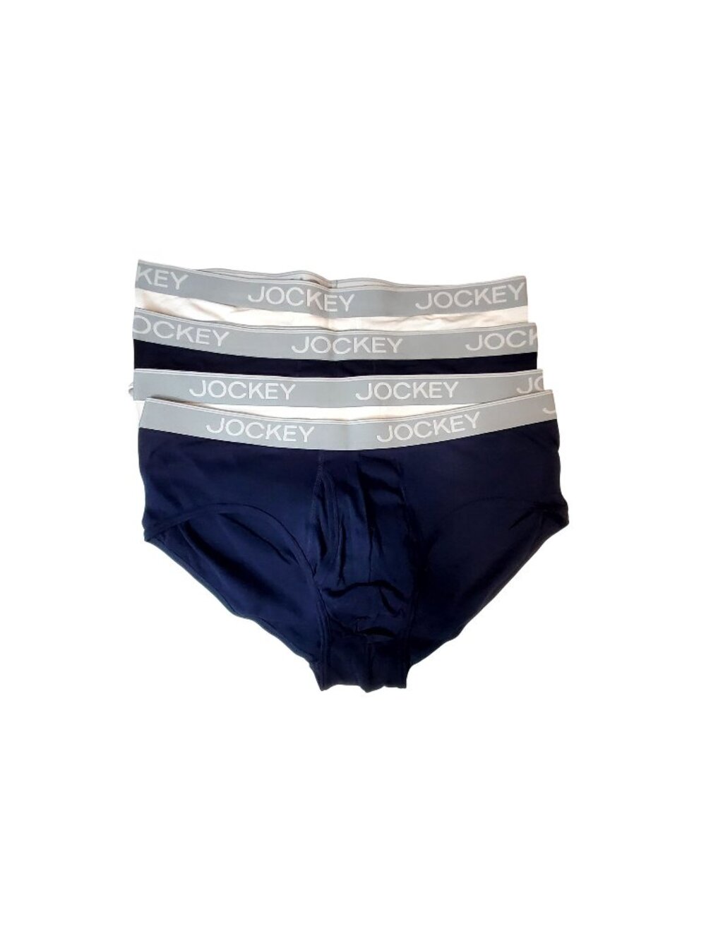 Jockey Mens Essentials Briefs 4-Pack XL Cotton Blend Navy & White  Jockey logo